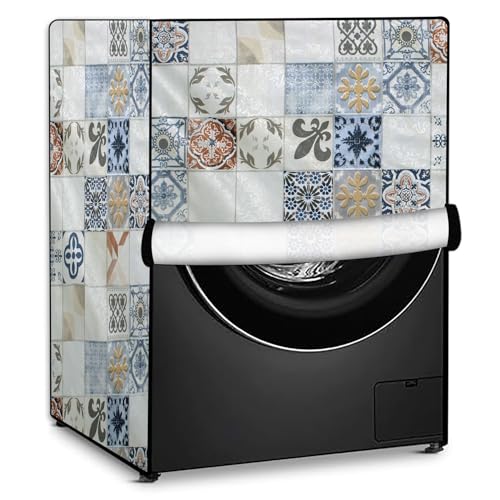 Image of Stylista Waterproof Front Load Washing Machine Cover Compatible for Haier 8 kg, Mosaic Pattern Cream