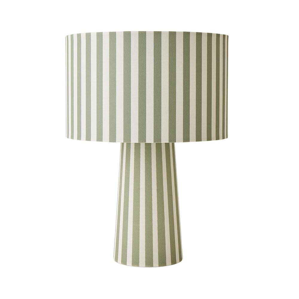 Valuelights Pale Green Thorley Stripe Drum Shade Full Fabric Table Lamp & Bulb In