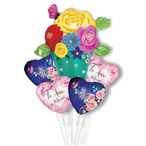 Muttertag Folienballon Blumenkorb Ballon Herz Luftballons mit Band Feliz Dia Mama Mylar Folie Helium Luftballon Te Amo Mama Ballons für Mama zum Muttertags Party Dekoration