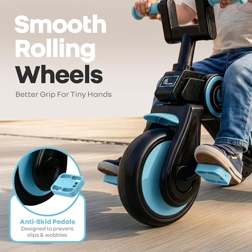 Image of R for Rabbit Tiny Toes Y Ace Premium Designer Tricycle for Kids 2-5 Years Upto 25Kg Weight with Strong Metal Core Frame, Anti-Slip Handlebars & Smooth Wheels | 95% Pre-Installed Baby Trike (Blue)