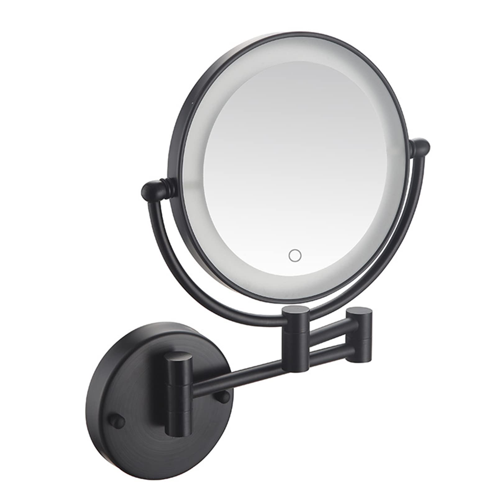 Espejos Maquillaje con Luz, 8 Pulgad Negro Espejo Aumento Pared 360 Rotación Espejo Extensible Baño Brillo Regulable Espejo Cosmetico Espejo Ducha con Interruptor Táctil