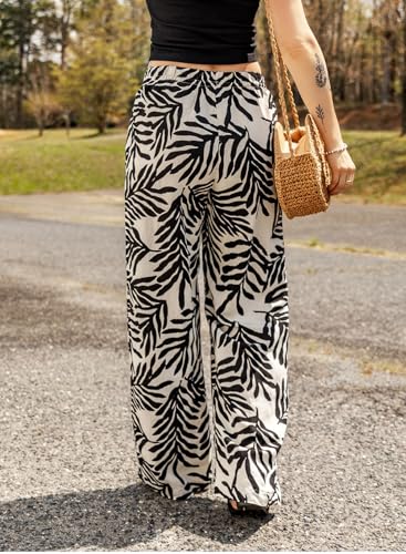 Casual Women Floral Wide Leg Summer Pants with Pockets Vacation Loose High Waist4