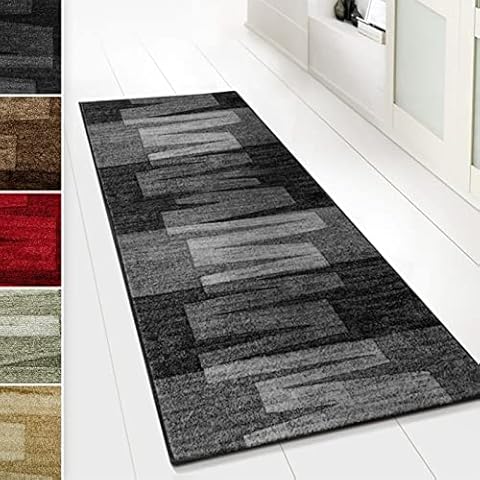 Carpet Runner Rug for Hallway, Non-slip Long Runner Mat, Washable Kitchen Floor Mat, Rubber Backed Narrow Corridor Runner, Veneto Anthrazit Grey, 80 x 300 cm Cover