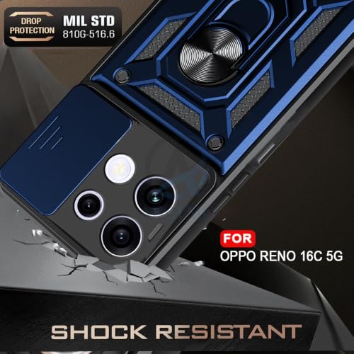 Image of AESTMO Tough Armor Oppo Reno 16C 5G Bumper Back Case Cover | Ring Holder & Sliding Camera Shield Cover | 360 Degree Protection Back Case Cover for Oppo Reno 16C 5G (Blue)