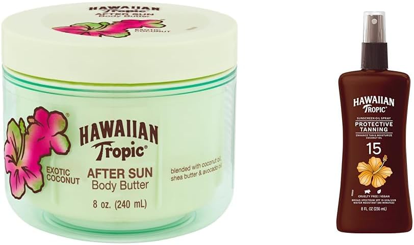 After Sun Body Butter with Coconut Oil, 8oz & Protective Tanning Oil Spray Sunscreen SPF 15, 8oz