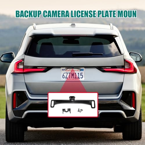 Image of Universal Car Rear View Camera License Plate Bracket, Full Stainless Steel Anti-Rust Paint Backup Camera License Plate Mount, Dash Cam Mirror Camera Kit Accessories Rearview Camera Mount, Black