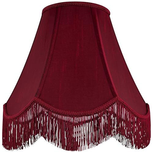 GO&SO Set of 2 Burgundy Silk Scalloped Lamp Shade, Petal Edge Braid with Black Fringe Trim, 6"x13"x10.6"(Spider), Victorian Bell Lamp Shades, Replacement Shades for Table, Floor Lamps, Easy Assembly by GO&SO - Image 5