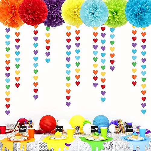 Image of Rainbow Colorful Party-Decorations Heart Garland - 52ft Red Orange Yellow Green Blue Purple Streamers Banner,Boy Girl Kids Birthday Supplies Baby Shower Wedding Welcome Back to School Decor Panduola