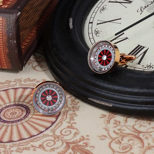Mancuernillas de ruleta giratoria tono oro rosa con caja de regalo miniatura 3