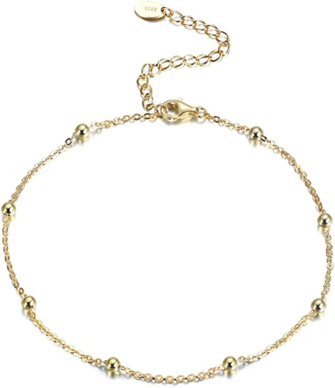 Fußkettchen, 925er Silber, 3,5 mm Kette, Fußkettchen, verstellbar, Silber-/goldfarben, Fußkette, Strandschmuck