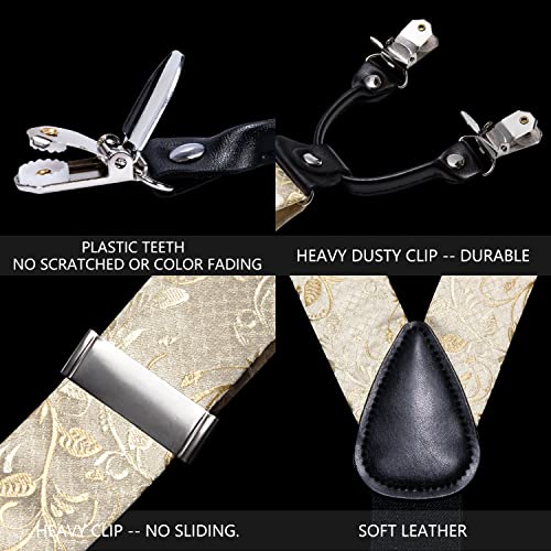 Image of Barry.Wang Men Suspender Set with Necktie Elastic Y Type Heavy Duty 6 Clips Braces Tie Handkerchief Cufflink Pin 6PCS