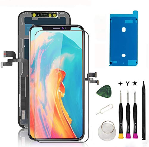 Oli & Ode Compatible with iPhone X Screen Replacement LCD Digitizer Touch Screen Assembly Set with 3D Touch Model No. A1865 A1901 A1902 + Screen Protector + Waterproof Glue (Black)