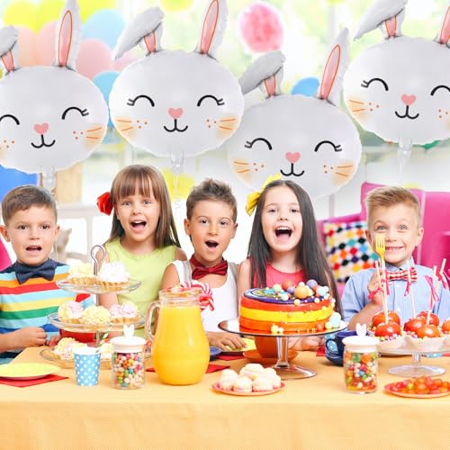 Image of 6 Pcs Easter Rabbit Balloons, Giant Bunny Balloon Foil Balloons, White Rabbit Head Balloon for Birthday Party Baby Shower Easter Themed Party Decorations (Pack of 2)