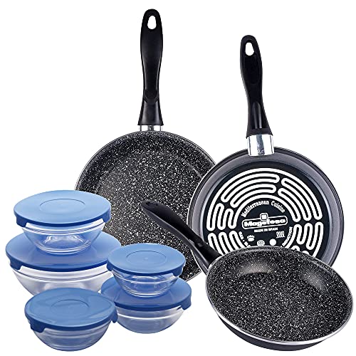 Magefesa K2 Gransasso Set De 3 Sartenes Redondas De Ø18/20 Y 24, En Acero Esmaltado Vitrificado, En Gris, Inducción Y Lavavajillas, Y Juego De 10 Piez En Oferta Magefesa K2 Gransasso Set De 3 Sartenes Redondas De Ø18/20 Y 24, En Acero Esmaltado Vitrificado, En Gris, Inducción Y Lavavajillas, Y Juego De 10 Piezas: 5 Boles De Vidrio + Sus 5 Tapas En Azul