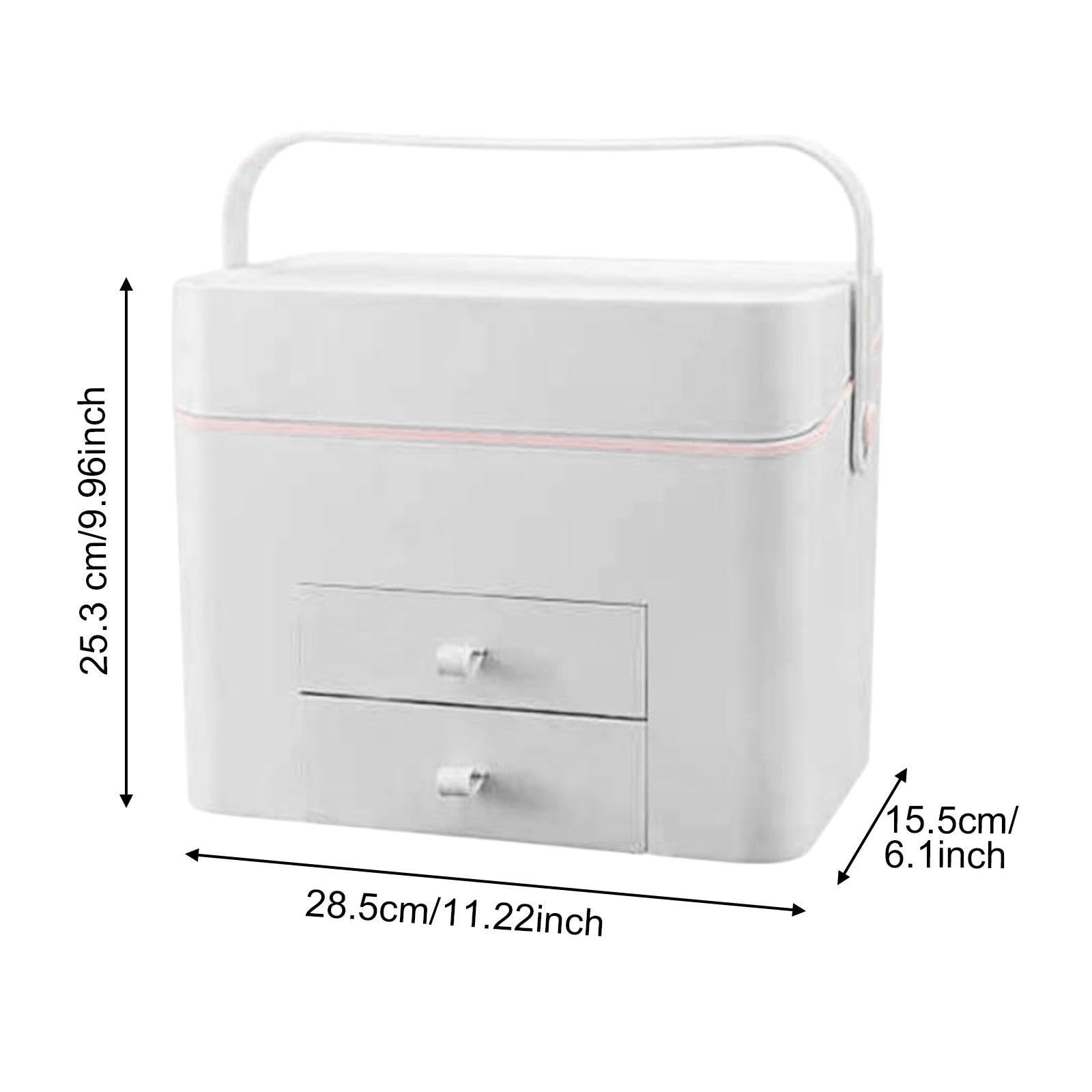 Estuche de Maquillaje con Espejo Iluminado Organizador de Cosméticos Maletín de Viaje para Maquillaje Caja de Belleza con Compartimentos Material Resi, Blanco
