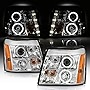 ACANII - For 2002-2003 Cadillac Escalade LED Halo DRL Chrome Housing Projector Headlights Headlamps, Driver & Passenger