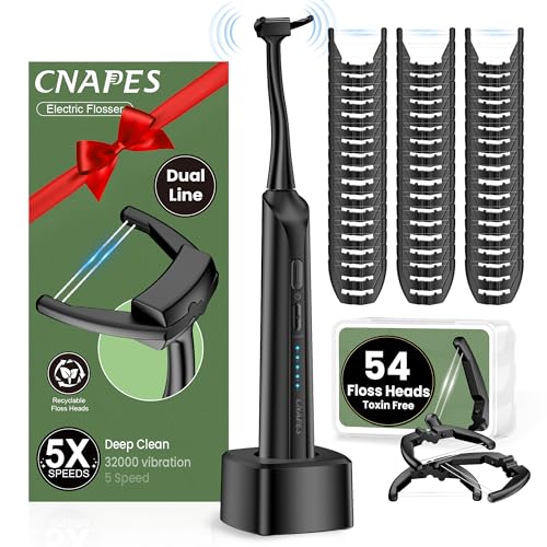 Electric Flosser for Teeth for Adults with 54 Refill Heads +5 Speeds, Water Flosser Alternative, Easy Glide Flossing for Sensitive Gum, Rechargeable Oral Kit, 5X Cleaning, Portable Dental Floss Picks