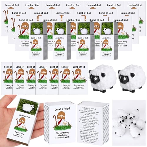 Wonderjune Lamb of God Christian Gifts Sheep with Card, 24 Sets, Lamb