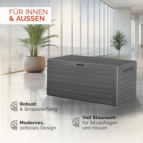 Foto von Casaria® Gartenbox 280L UV-beständig Griffmulden Verschlussvorrichtung Balkon Terrasse Wohnzimmer Wintergarten Box Kissenbox 116x43cm Holz-Optik Grau