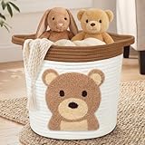 Leinuosen Large Cotton Rope Baby Basket for Nursery 15'x12' Laundry Basket with Handle Cute Bear Jungle Animal Foldable Roomy Storage Organizer for Diaper Caddy Newborn Essentials