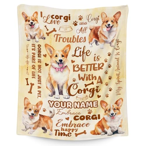 Custom Corgi Blanket, Corgi Lovers Gift, Cute Soft Throw Gifts for Girls Boys Women, Cozy Flannel Throw Blankets for Couch Office, 40"x50"