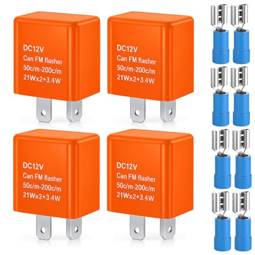 Image of Gebildet 4pcs 12V 2-Pin Universal Flasher Relay, Auto Motorcycle LED Turn Signal Flasher, Speed Adjustable Electronic Turn Signal Hyper Flash Indicator Light, Blink Relay (Orange)