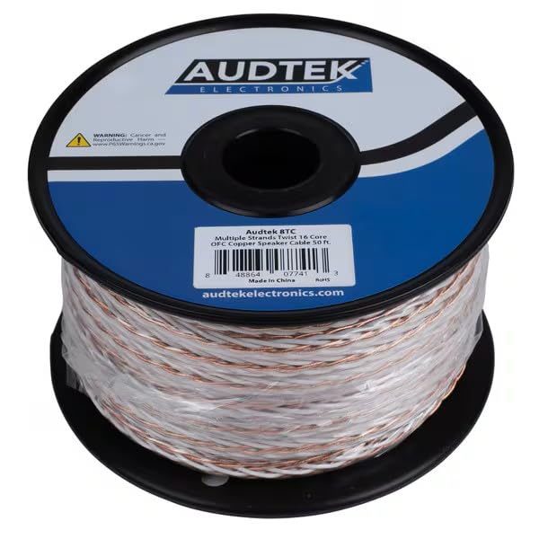 8TC-1 Audiophile Braided Hi-Fi Speaker Wire Pure Copper OFC Dual-Conductor 16 Core Interlaced 11 AWG 50 ft.