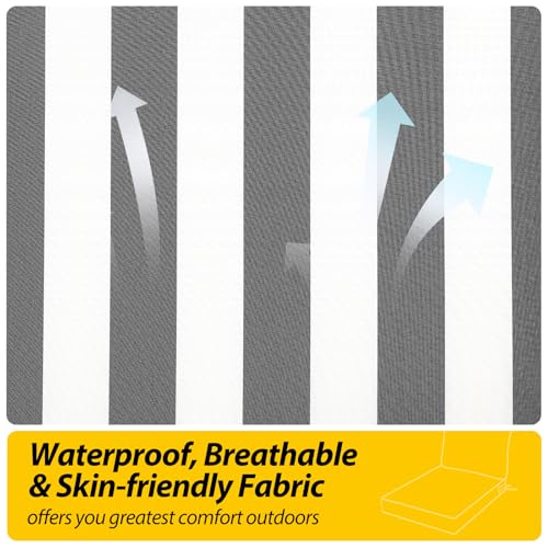 Image of AAAAAcessories Outdoor Seat Cushions for Chairs, Fade-Resistant, Waterproof Patio Furniture Replacement Cushions, 21 inch x 19 inch x 3 inch + 21 inch x 19 inch, Gray Cabana Stripe