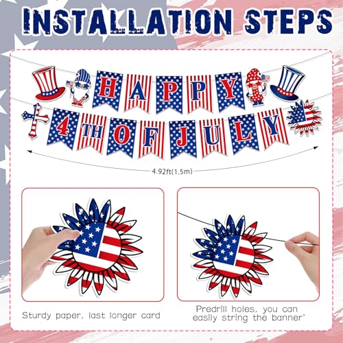 Image of 57pcs 4th of July Independence Day Patriotic Decorations, Red White Blue Happy 4th of July Banner Hanging Swirls America Flags for Memorial Day Decorations