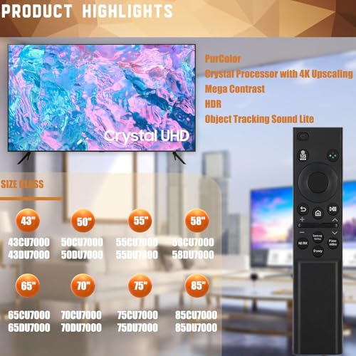 Image of Replacement for Samsung Smart TV Remote Control, Universal Compatible with All Samsung TVs, BN59-01388A for CU7000 /DU7200, for 2015-2026 All Crystal UHD, Frame, QLED, OLED, Neo QLED Smart TVs
