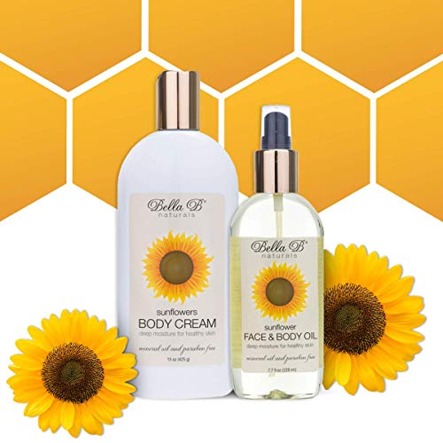 BELLA B Sunflower Seed Body Cream 15 oz And Face & Body Oil 7.7 oz Bundle - Organic Body Lotion - Sunflower Oil - Sunflower Seed Oil - Natural Body Lotion - Natural Body Oil - Sunflower Lotion