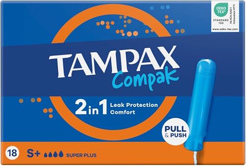 Tampax Compak Tampons, Super Plus With Applicator, 18 Tampons, Leak Protection And Discretion, Super Absorbent