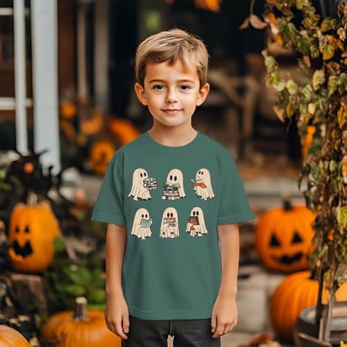 KEKEMI Kid Girls Halloween Shirts Cute Ghost Reading Books T-Shirt Spooky Bookish Outfit Librarian Halloween Party Tees Tops4
