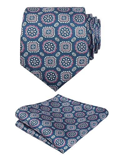 Image of Alizeal Mens Vintage Solid Plaid Tie with Pocket Square 3.15inches Necktie Set