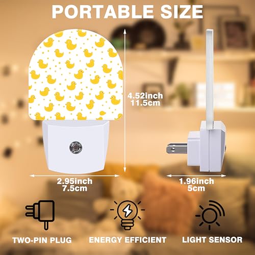 Image of Night Light, Yellow Rubber Ducks Night Lights Plug into Wall Dusk to Dawn Sensor Round Nightlight for Women Men Energy Efficient Led Lamp 0.5W for Stairway Hallway Bedroom