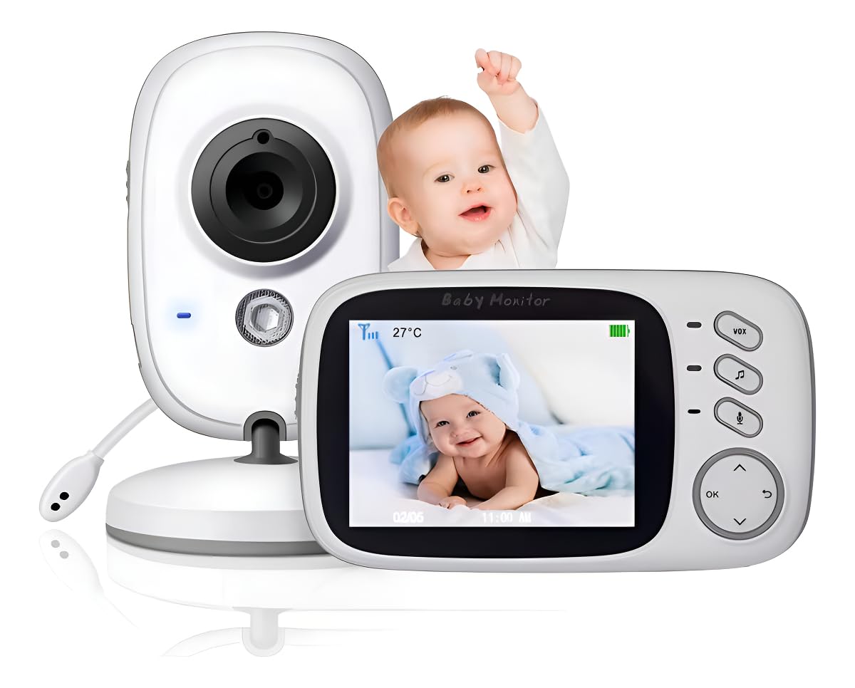 Babá Eletrônica com Câmera e Tela LCD 3.2” – Visão Noturna Infravermelha 10m, Áudio