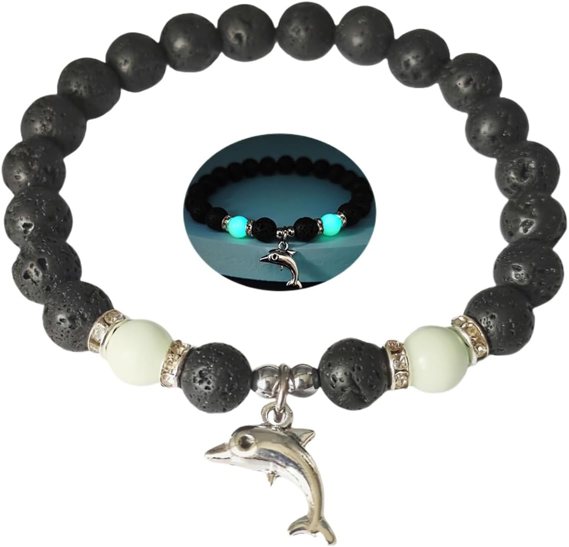 8mm Natural Volcanic Stone Bracelets for Women,Ocean Turtle Luminous Bracelets,Lava Stone Glow bracelet,Elastic Stretch Beads Protection Bracelet for Men