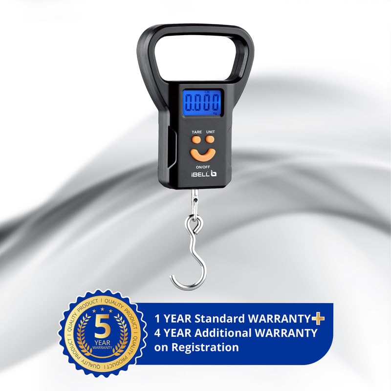 Image of iBELL LS520M Luggage Weighing Scale, Portable, 50 KG, Hook Type with Digital LED Screen, Tare Function, Auto Power off, Data Look Function, Over Load & Low battery Indicator (Black)