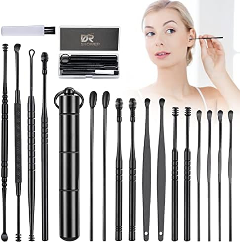 17 Pcs Ear Wax Removal, Ear Cleaner Ear Wax Removal Tool, Ear Cleaning Kit Earwax Removal Kit Stainless Steel Ear Pick Set with Cleaning Brush and Storage Box