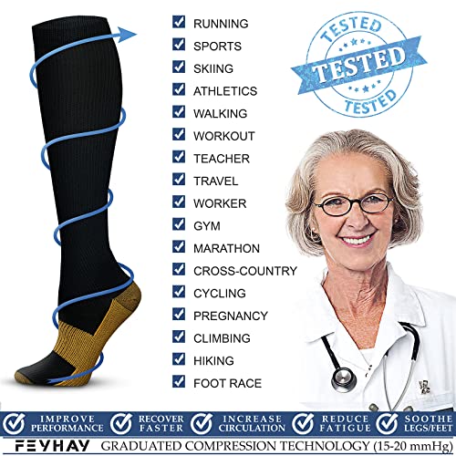 Feyhay Copper Compression Socks (3 Pairs) 15-20 Mmhg Circulation Is Best Athletic & Daily For Men & Women, Running, Climbing (Small-Medium, 01 Black) #TOP5