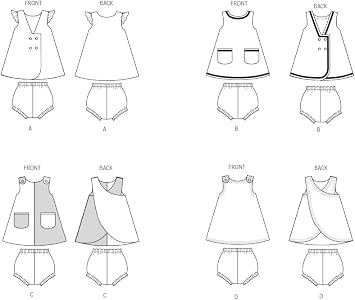 Butterick B7003A Easy to Sew Toddlers' Dresses and Underwear Sewing Pattern Packet, Design Code B7003, Sizes 1/2-1-2-3-4