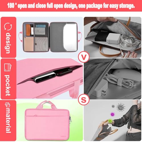 Image of Hseok Laptop Case 13.3-14 Inch Sleeve,TSA Shockproof Computer Handbag,Compatible with MacBook Neo /Pro 14 M5 /M4 /M3 /M2 /M1,All Models 13.3 inch MacBook Air /Pro,XPS 13 /14,Most 13-14 Notebooks,Pink