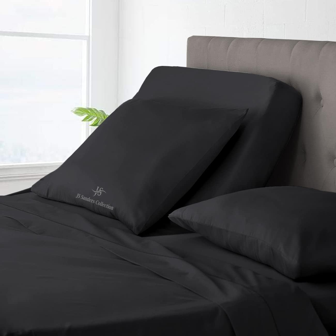 4 Piece Sheet Set 100% Egyptian Cotton Bed Sheets 1000 Thread Count Luxury Hotel Quality Sheet Set Italian Finish Premium Sheets Long Staple Fits Up to 18 Inch Deep Pocket (Split Head King, Dark Grey)