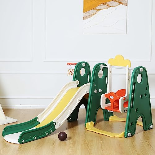 Baby Vivo Kinder Rutsche Kinder Rutsche Gartenrutsche Kleinkinderrutsche mit Basketballkorb und Ball Kunststoff Froggy abgerundete Ecken & Kanten für Indoor & Outdoor in Dunkelgrün