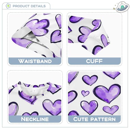 JUNZAN Purple Hearts Watercolor Cartoon Big Girls Sweatshirts Hoodies Fleece Boys Sweat Shirt Party 4T3