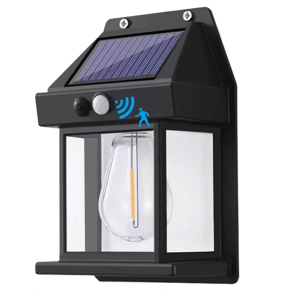 Solar Wall Lights Outdoor, Wireless Dusk to Dawn Porch Lights Fixture, Solar Wall Lantern with 3 Modes & Motion Sensor, Waterproof Exterior Lighting for Entryway Front Door