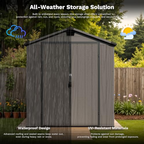 Image of Patiowell Outdoor Plastic Storage Shed 6x6 FT, Resin Shed for Garden | Heavy Floor, Lockable Door, Built-In Window, Weather-Resistant Design, Easy Assembly, Ideal for Garden Tools, Bikes