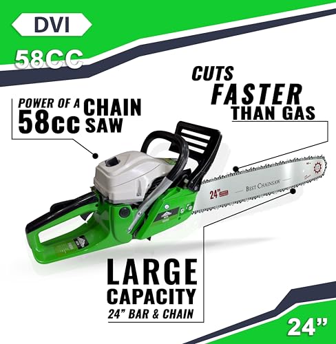 Image of DVI Heavy Duty Forester Chainsaw With 2 Stroke 58CC Air Cooled Petrol Engine Power With 24 inch inch Blade /Bar Ideal Use For Farm, Garden Tree Cutting, Wood Cutting.