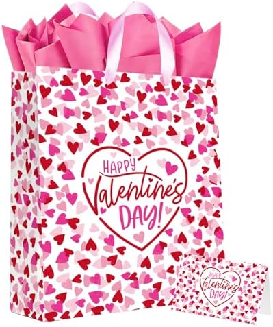 15" Valentines Gift Bags with Tissue Paper & Card - for Men, Wome...