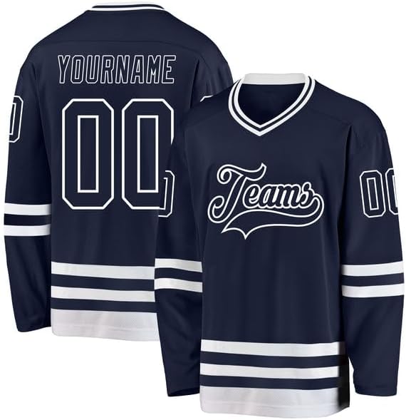 Custom Long Sleeve Jersey, Custom Navy Orange Hockey Jersey, Hockeys Jerseys for Men, Women with